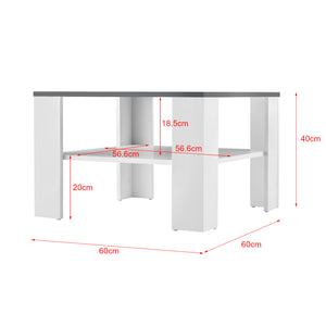  Tavolino da Salotto con Ripiano 60 x 60 40 cm Tavolino Basso Tavolino da Caffè Portariviste - Bianco / Grigio