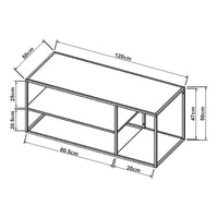 Tavolino Basso da Soggiorno Solund a 3 Piani di Appoggio 120x50x50 cm - Nero opaco [en.casa]