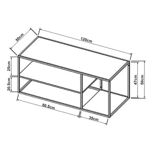 Tavolino Basso da Soggiorno Solund a 3 Piani di Appoggio 120x50x50 cm - Nero opaco [en.casa]