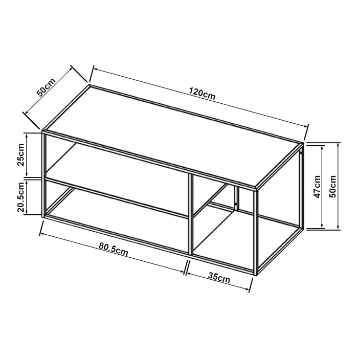 Tavolino Basso da Soggiorno Solund a 3 Piani di Appoggio 120x50x50 cm - Nero opaco [en.casa]