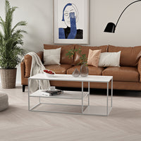 Tavolino Basso da Soggiorno Solund a 3 Piani di Appoggio 120x50x50 cm - Bianco opaco [en.casa]