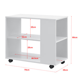 Tavolino Basso da Divano con Ripiani e Ruote 60 x 70 x 35 cm Consolle su 4 Rotelle Tavolo Portatile da Salotto/Soggiorno