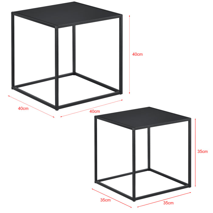 Set di 2 Tavolini Morsum a Forma di Cubo - Metallo Nero Opaco [en.casa]