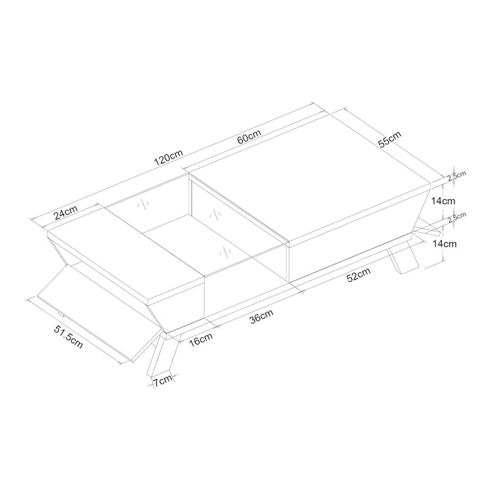 Tavolino Centrale da Salotto Ljusdal con Contenitori Laterali 120 x 55 x 33 cm Bianco / Effetto Noce [en.casa]