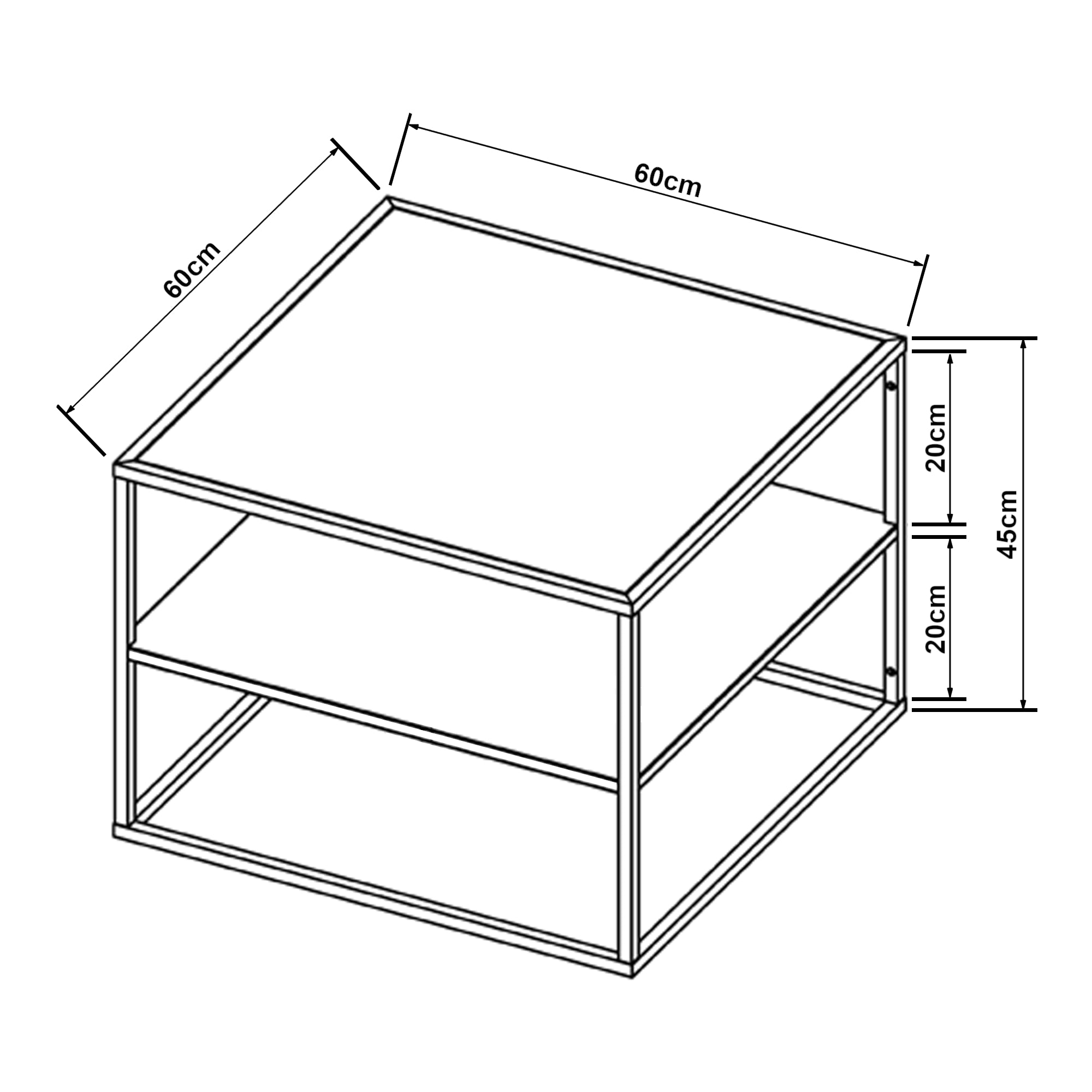 Tavolino Basso da Soggiorno Solund a 2 Piani di Appoggio 60x60x45 cm Nero opaco [en.casa]