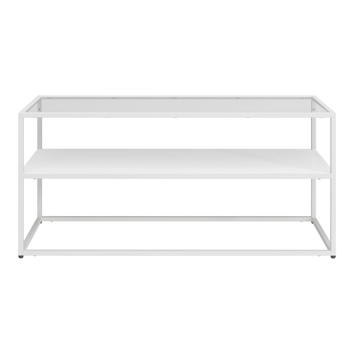 Tavolino Basso da Soggiorno Solund a 2 Piani di Appoggio 102x43x46 cm Bianco opaco [en.casa]