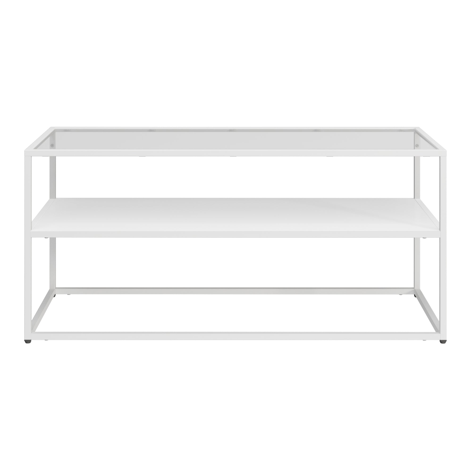 Tavolino Basso da Soggiorno Solund a 2 Piani di Appoggio 102x43x46 cm Bianco opaco [en.casa]