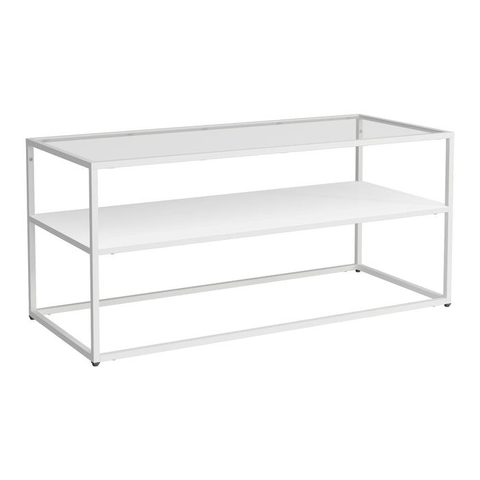 Tavolino Basso da Soggiorno Solund a 2 Piani di Appoggio 102x43x46 cm Bianco opaco [en.casa]