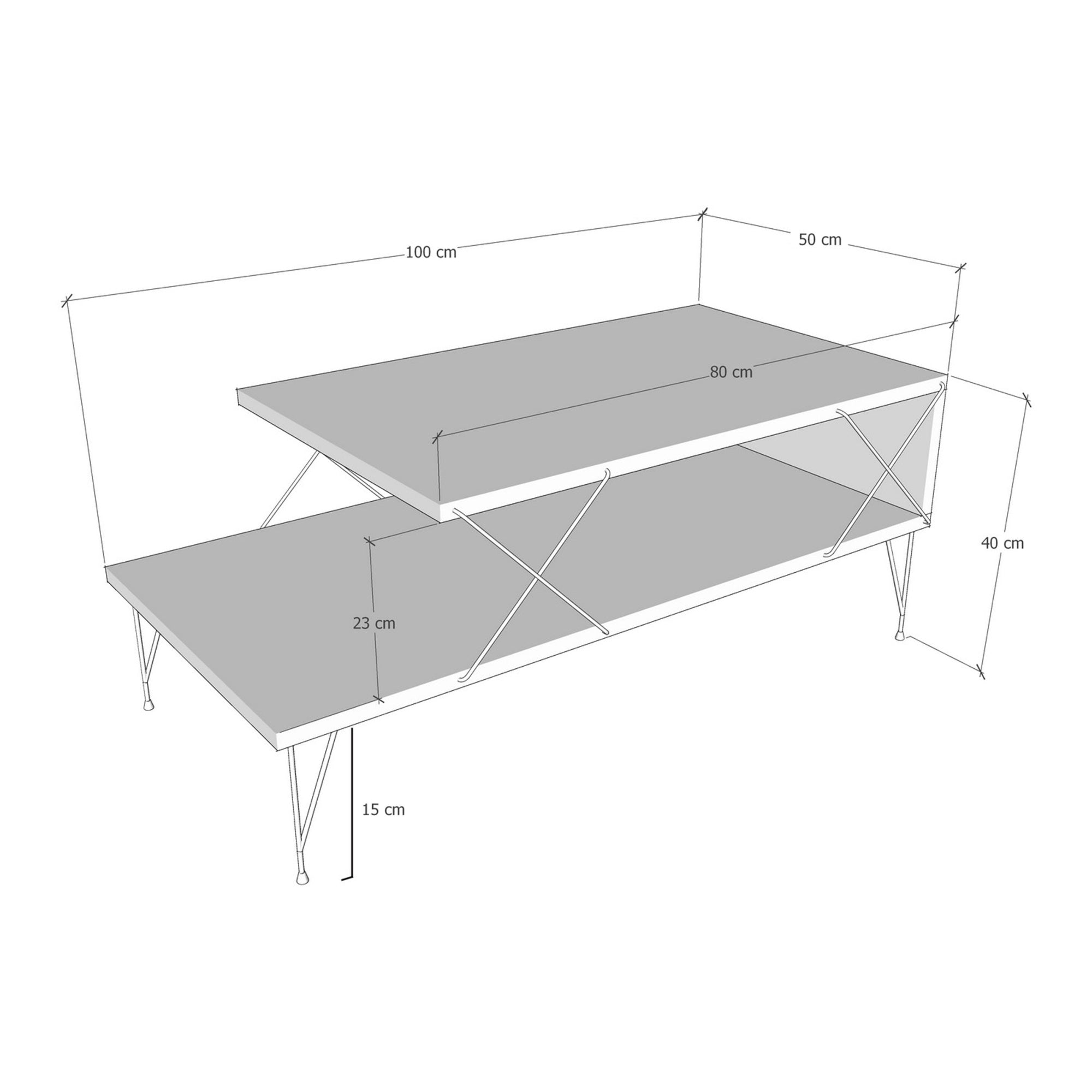 Tavolino Centrale Asker con 2 Piani 100 x 50 x 40 cm Effetto Legno [en.casa]