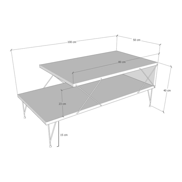 Tavolino Centrale Asker con 2 Piani 100 x 50 x 40 cm Effetto Legno [en.casa]