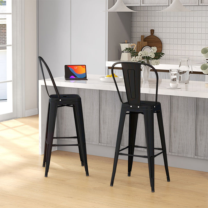 Set 2 Sgabelli da Bar Stile Industriale Schienale Rimovibile 44x49x116 cm in Metallo Nero