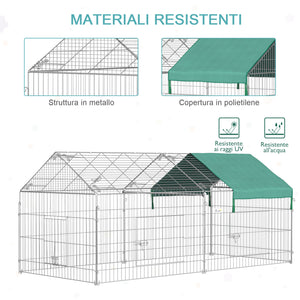 Recinto Recinzione per Animali Domestici 220x103x103 cm con Copertura in Acciaio