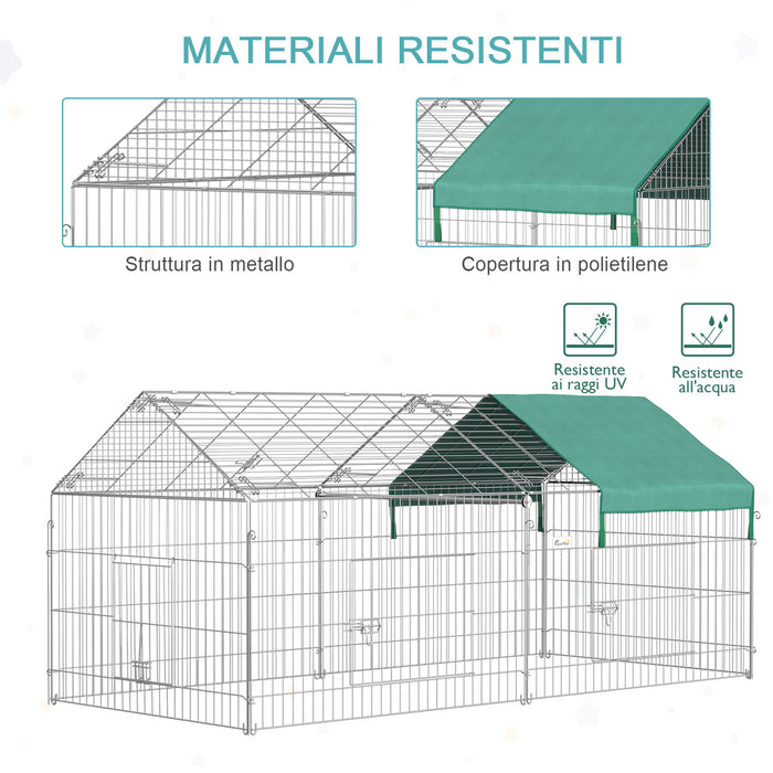 Recinto Recinzione per Animali Domestici 220x103x103 cm con Copertura in Acciaio