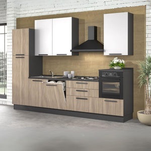 Cucina Sinki reversibile 330x216/240 H con cassa colore antracite basi gordon e pensili bianco con lavastoviglie