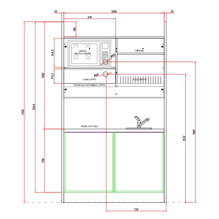 Cucina monoblocco Street 125 con serrandina