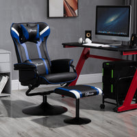 Sedia da Gaming Reclinabile 67x82,5x103 cm con Sgabello Poggiapiedi in Similpelle Nero e Blu Scuro