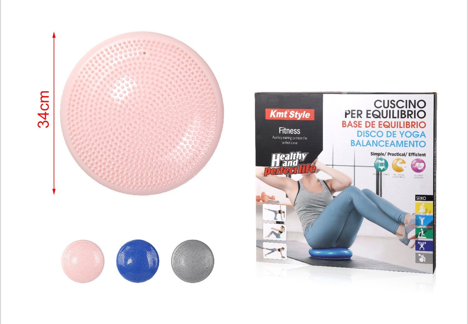 Cuscino Per L'equilibrio Gonfiabile Allenamento Fitness Diametro 34cm Colore Assortito