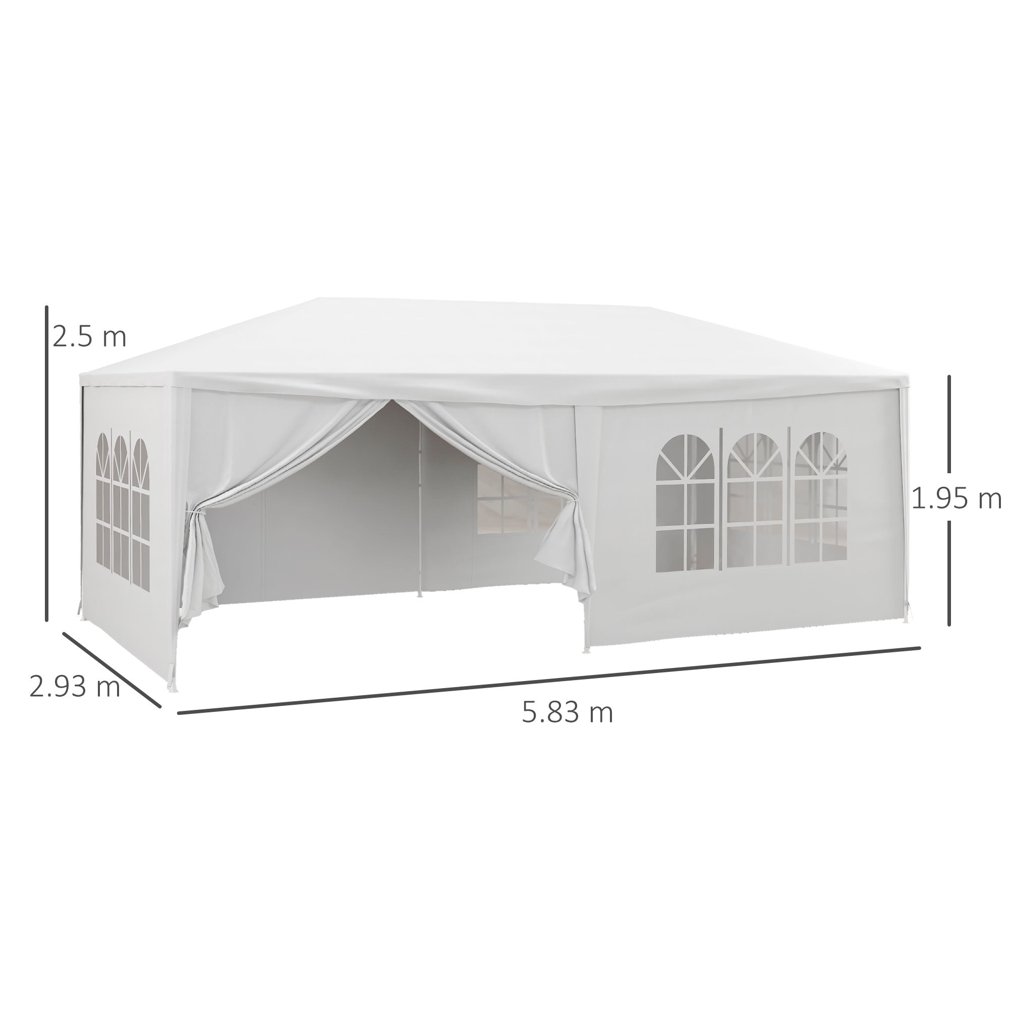 Gazebo Tendone per Feste con Pareti Laterali Rimovibili Porte e Finestre 6x3m  Bianco