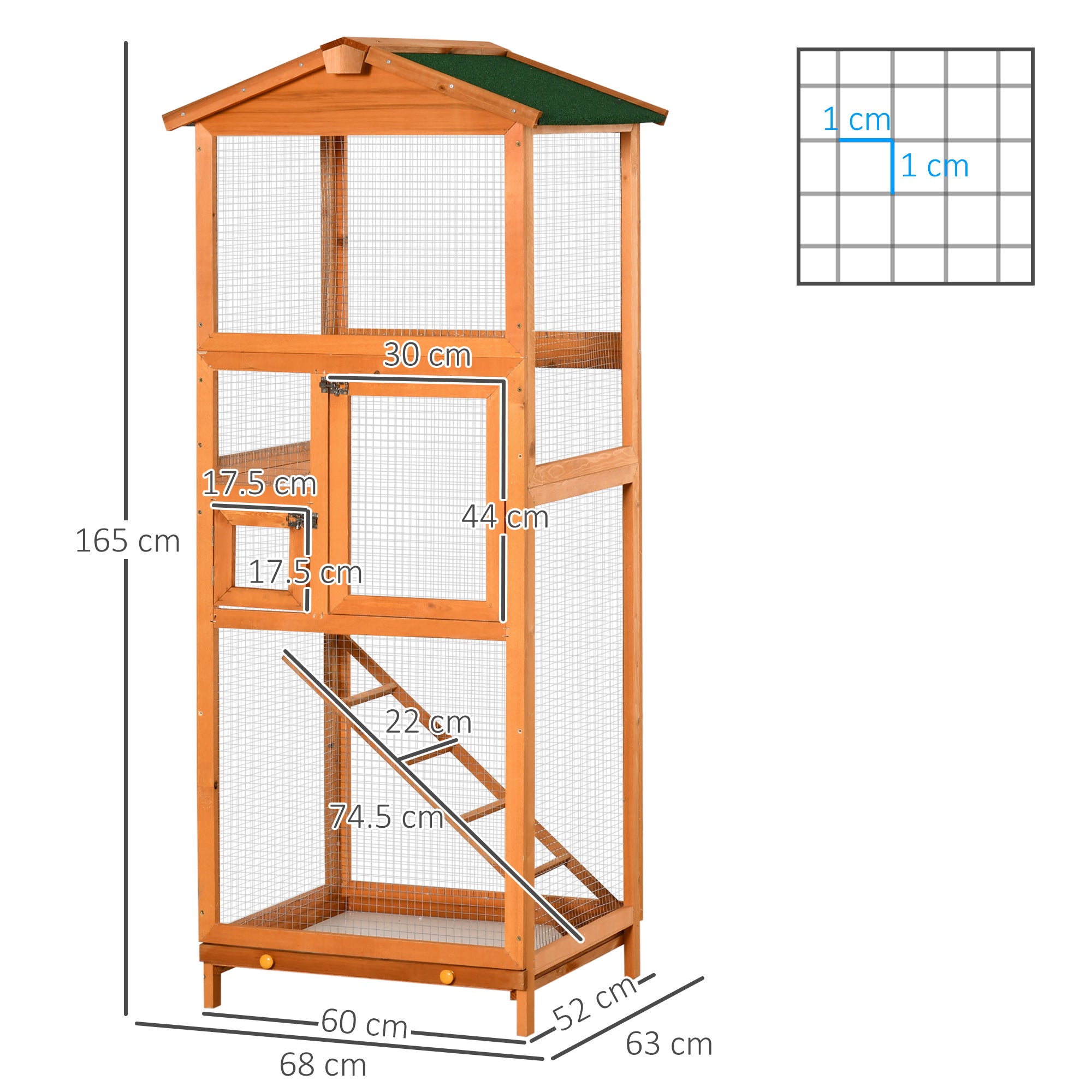 Voliera Gabbia per Uccelli da Esterno 68x63x165 cm in Legno Arancione