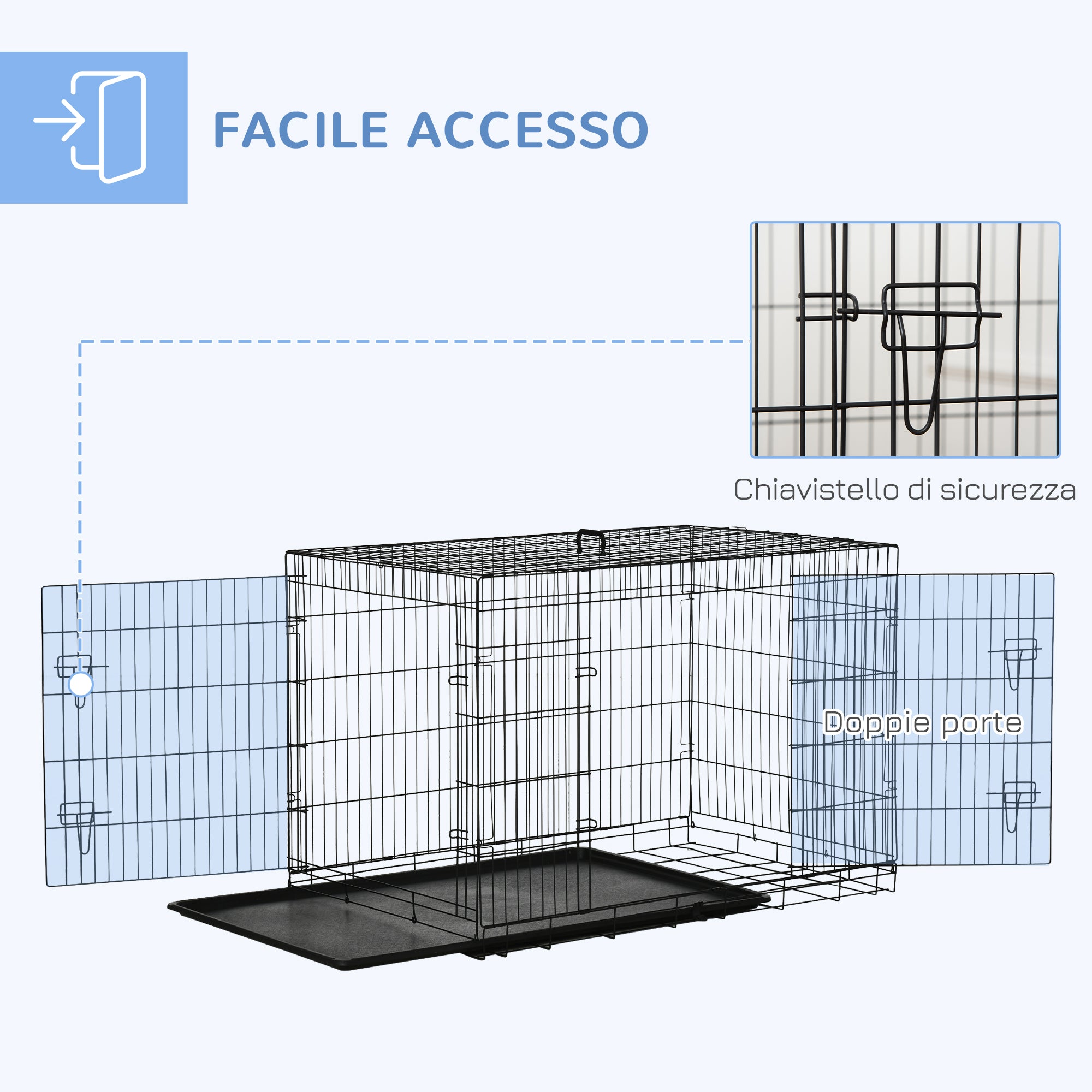 Easycomfort Gabbia per Animali Domestici Trasportino per Cani e Gatti Pieghevole in Acciaio Doppia Apertura, 121x77x82cm, Nero