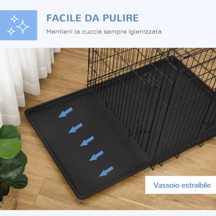 Easycomfort Gabbia per Animali Domestici Trasportino per Cani e Gatti Pieghevole in Acciaio Doppia Apertura, 121x77x82cm, Nero