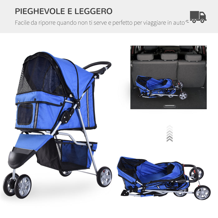 EasyComfort Passeggino per Cani 10 kg Pieghevole, Carrello per Cani Animali Domestici Carrozzina Blu 75 x 45 x 97cm