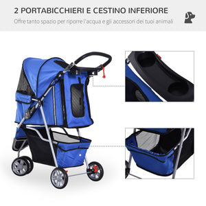 EasyComfort Passeggino per Cani 10 kg Pieghevole, Carrello per Cani Animali Domestici Carrozzina Blu 75 x 45 x 97cm