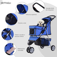 EasyComfort Passeggino per Cani 10 kg Pieghevole, Carrello per Cani Animali Domestici Carrozzina Blu 75 x 45 x 97cm