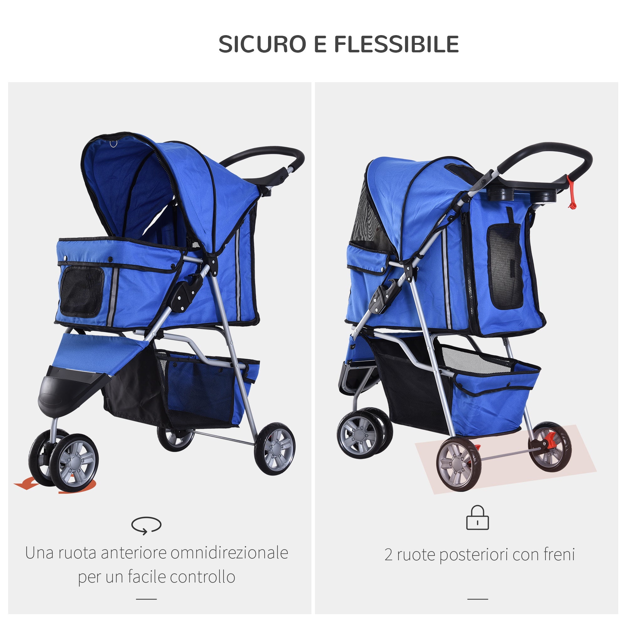 EasyComfort Passeggino per Cani 10 kg Pieghevole, Carrello per Cani Animali Domestici Carrozzina Blu 75 x 45 x 97cm