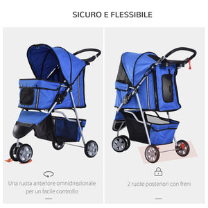 EasyComfort Passeggino per Cani 10 kg Pieghevole, Carrello per Cani Animali Domestici Carrozzina Blu 75 x 45 x 97cm