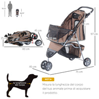 EasyComfort Passeggino per Cani Pieghevole Carrello per Animali Domestici Carrello Carrozzina Caffè 75 x 45 x 97cm