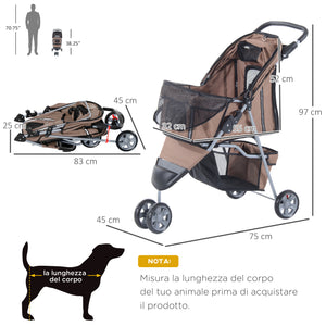 EasyComfort Passeggino per Cani Pieghevole Carrello per Animali Domestici Carrello Carrozzina Caffè 75 x 45 x 97cm