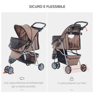 EasyComfort Passeggino per Cani Pieghevole Carrello per Animali Domestici Carrello Carrozzina Caffè 75 x 45 x 97cm