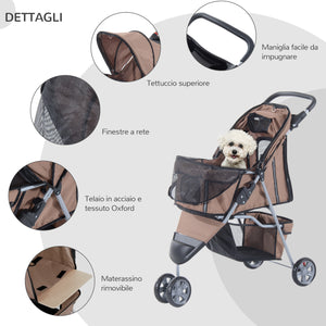 EasyComfort Passeggino per Cani Pieghevole Carrello per Animali Domestici Carrello Carrozzina Caffè 75 x 45 x 97cm