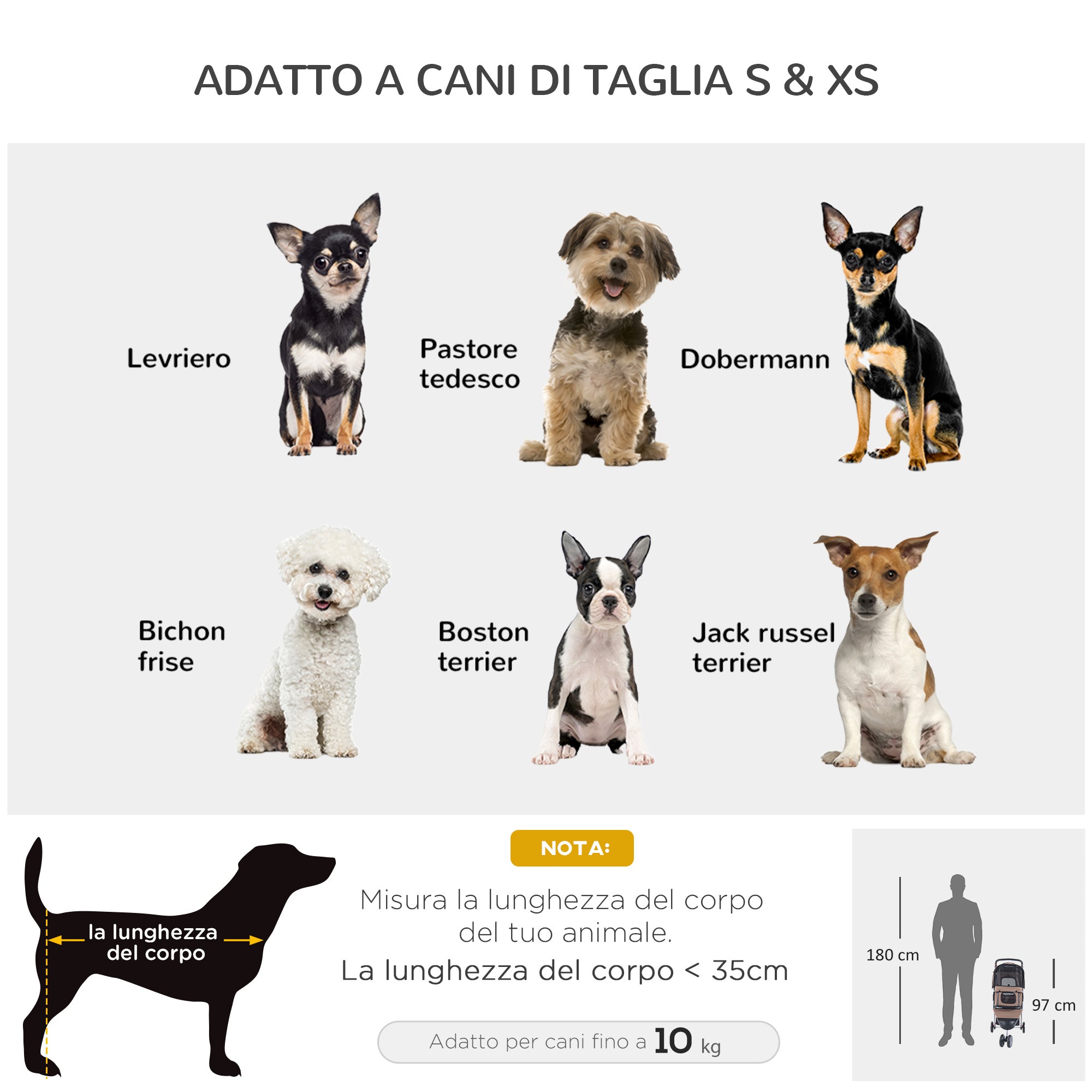 EasyComfort Passeggino per Cani Pieghevole Carrello per Animali Domestici Carrello Carrozzina Caffè 75 x 45 x 97cm