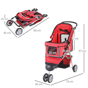 EasyComfort Passeggino per Cani Pieghevole Carrello per Animali Domestici Carrello Carrozzina Rosso 75 x 45 x 97cm