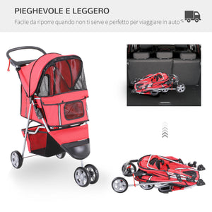 EasyComfort Passeggino per Cani Pieghevole Carrello per Animali Domestici Carrello Carrozzina Rosso 75 x 45 x 97cm