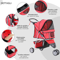 EasyComfort Passeggino per Cani Pieghevole Carrello per Animali Domestici Carrello Carrozzina Rosso 75 x 45 x 97cm