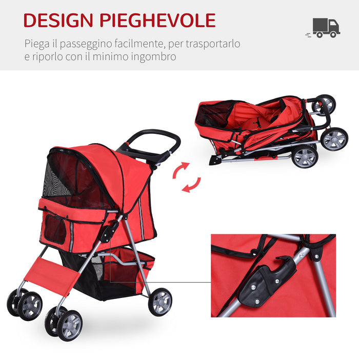 Passeggino per Cani Pieghevole Rosso 75x45x97 cm