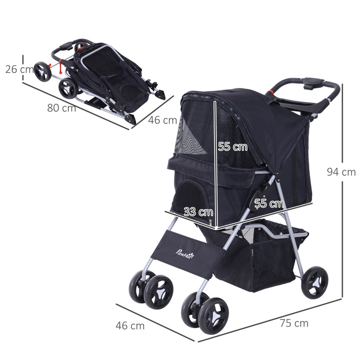 EasyComfort Passeggino per Cani 10 kg, Gatti Animali Domestici Pieghevole 75L x 46P x 94Acm Nero