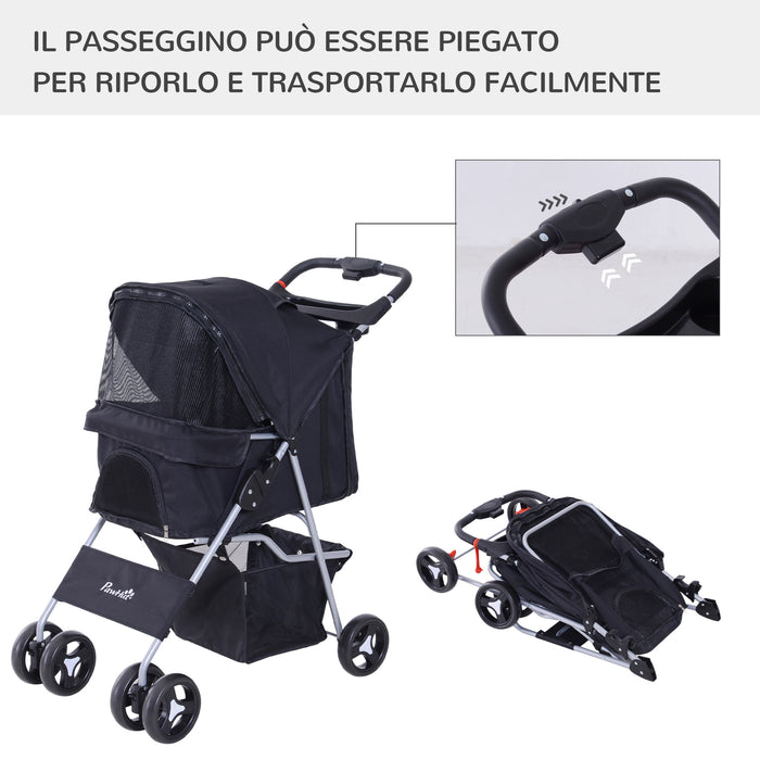 EasyComfort Passeggino per Cani 10 kg, Gatti Animali Domestici Pieghevole 75L x 46P x 94Acm Nero