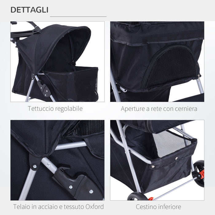 EasyComfort Passeggino per Cani 10 kg, Gatti Animali Domestici Pieghevole 75L x 46P x 94Acm Nero