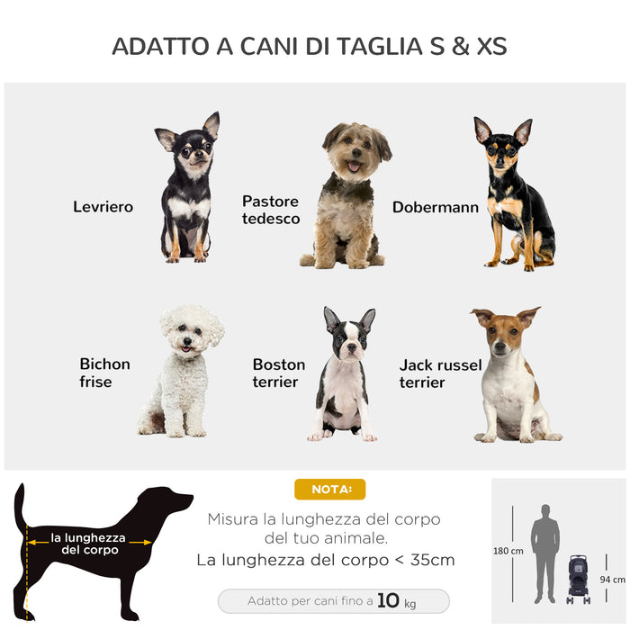 EasyComfort Passeggino per Cani 10 kg, Gatti Animali Domestici Pieghevole 75L x 46P x 94Acm Nero