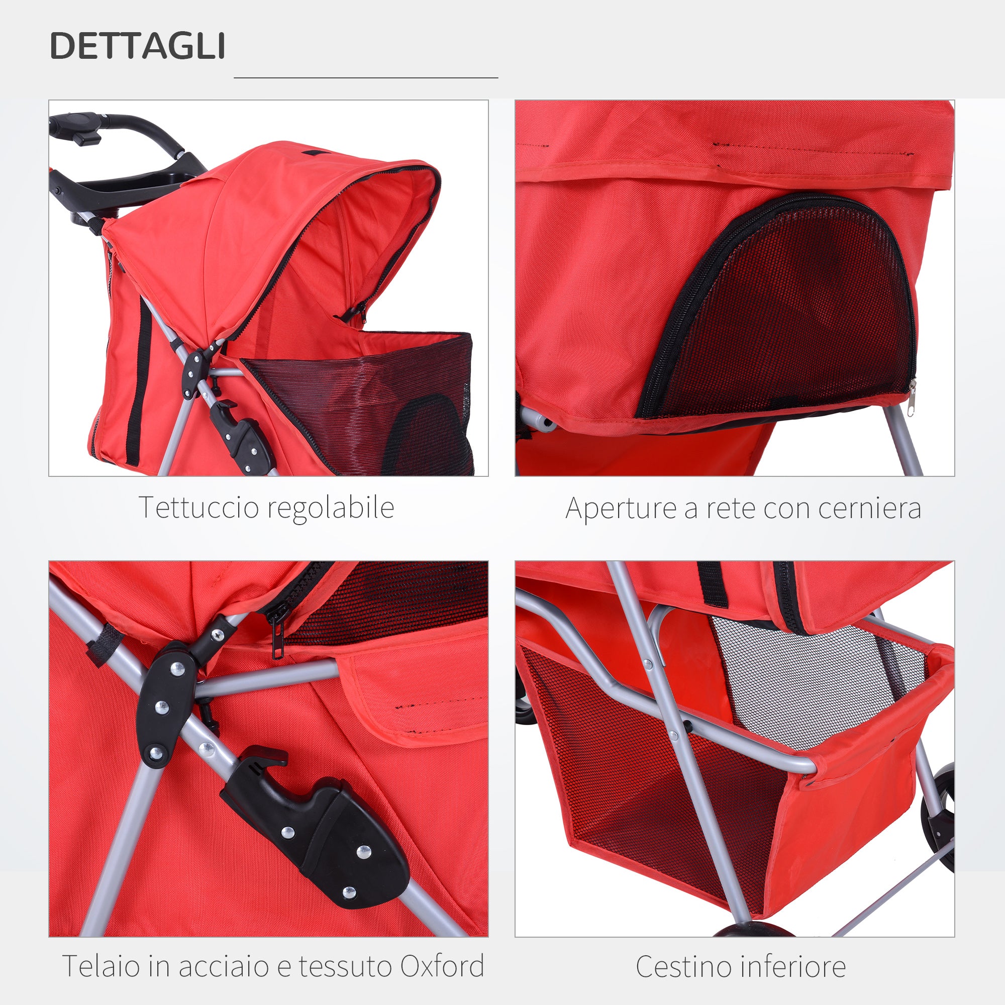 EasyComfort Passeggino Cani Gatti Animali Domestici Pieghevole 75L x 46P x 94Acm Rosso