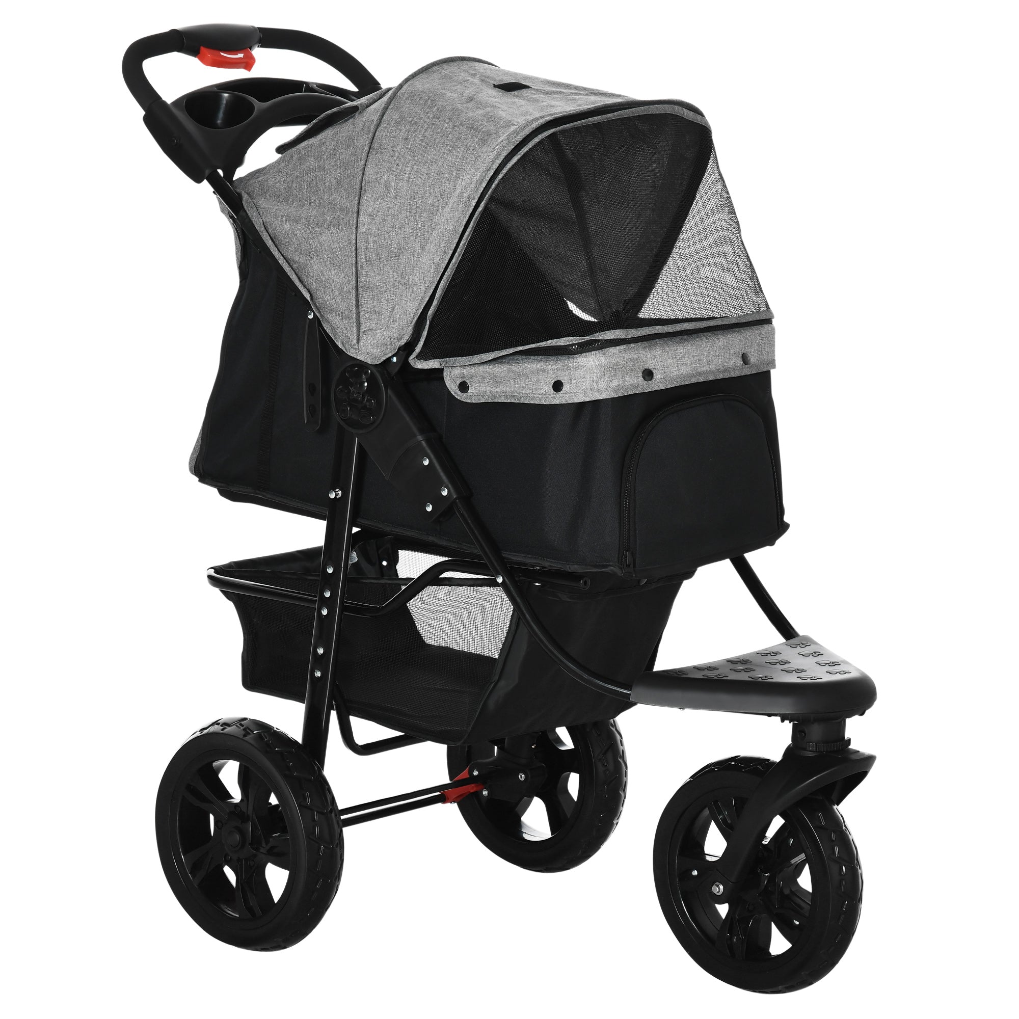 Passeggino per Cani Pieghevole 109,5x54,5x106,5 cm in Acciaio e Oxford Grigio e Nero