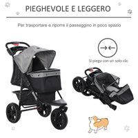 Passeggino per Cani Pieghevole 109,5x54,5x106,5 cm in Acciaio e Oxford Grigio e Nero