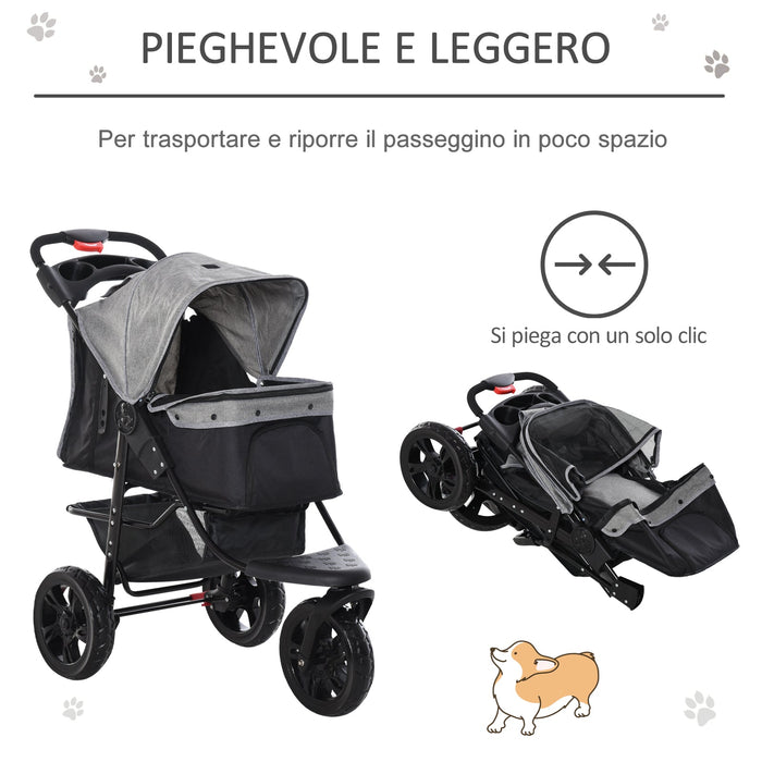 Passeggino per Cani Pieghevole 109,5x54,5x106,5 cm in Acciaio e Oxford Grigio e Nero