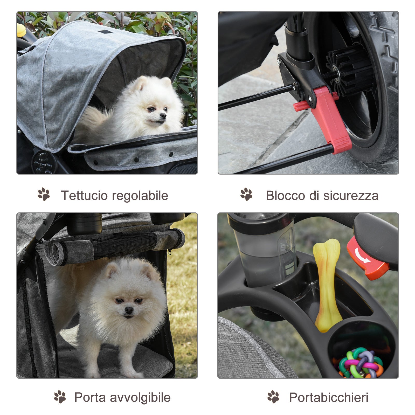 Passeggino per Cani Pieghevole 109,5x54,5x106,5 cm in Acciaio e Oxford Grigio e Nero