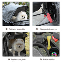 Passeggino per Cani Pieghevole 109,5x54,5x106,5 cm in Acciaio e Oxford Grigio e Nero