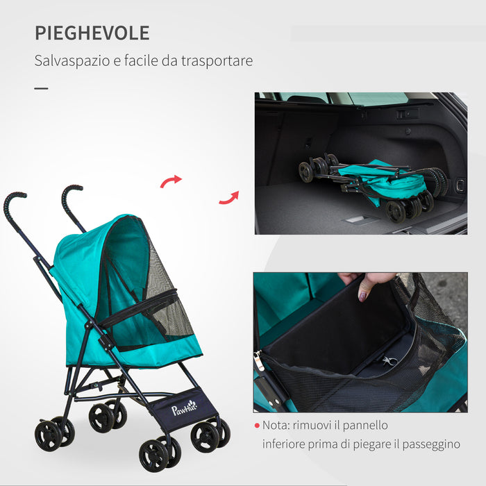 EasyComfort Passeggino per Cani Piccoli Pieghevole, Ruote Girevoli con Freno in EVA e Guinzaglio di Sicurezza, 65x42x94cm Verde